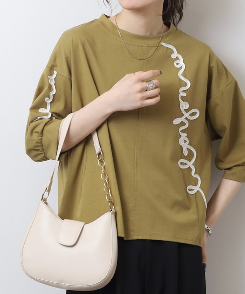 tシャツ BRODIAEA コード刺繍 7分袖カットソー レディース
