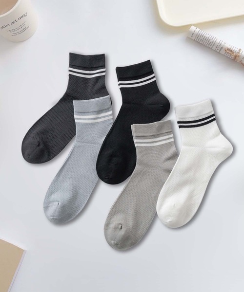 mosox 靴下 「MOSOX」ラインデザインレーヨン混ソックス 5足セット