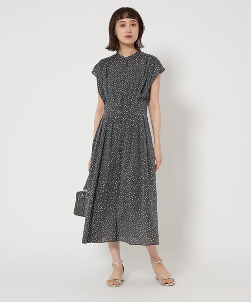新品タグ付【green label relaxing】フレンチスリーブワンピース green label relaxing ワンピース カッセン ウエストタック