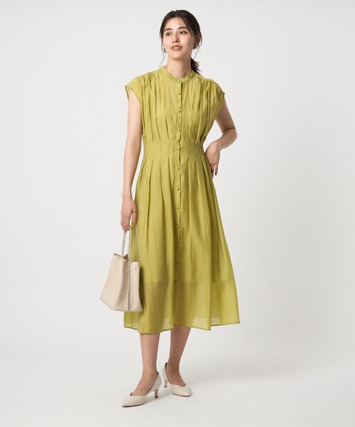 新品【グリーンレーベル】カッセン ウエストタック フレンチスリーブ ワンピース green label relaxing ワンピース カッセン ウエストタック