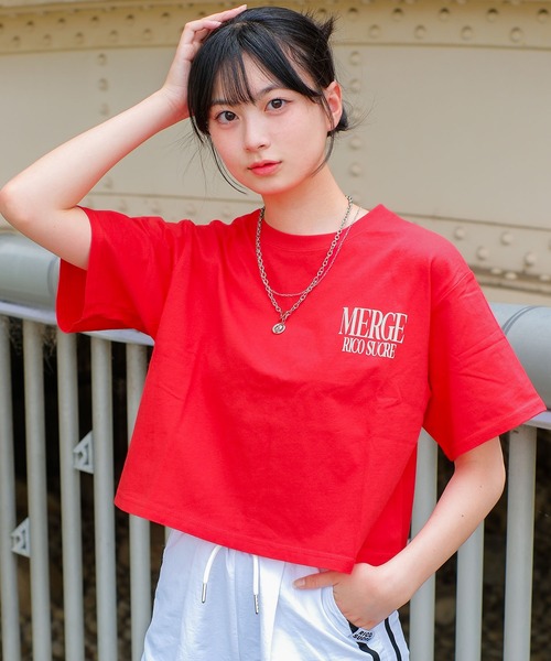 ワリコーキューピー赤系服♡5人 RiCO SUCRE（リコシュクレ） tシャツ ロゴワイドクロップドTシャツ