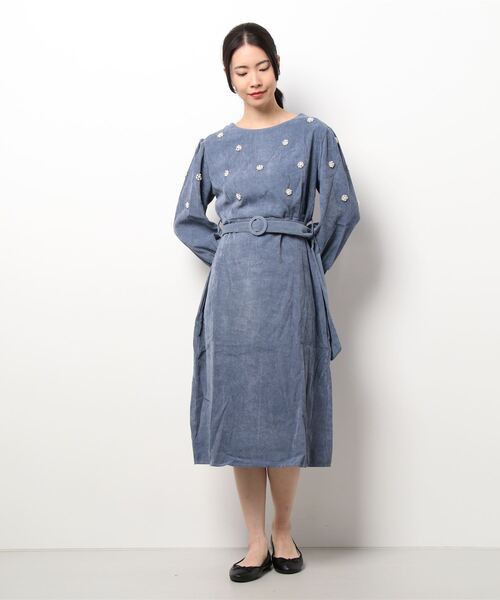 「Jasmine Grandiflorum」 長袖ワンピース MEDIUM ブルー レディース_画像4