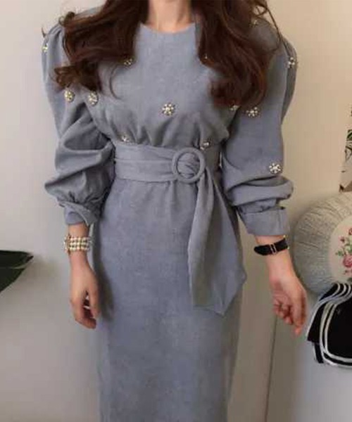 「Jasmine Grandiflorum」 長袖ワンピース MEDIUM ブルー レディース_画像5