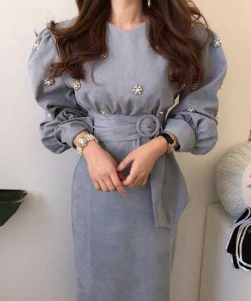 「Jasmine Grandiflorum」 長袖ワンピース MEDIUM ブルー レディース_画像7