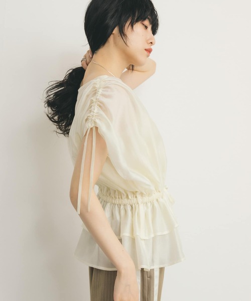C/T冷感 ドロストブラウス/レディース/トップス シャツ　ブラウス  半袖 KBF ブラウス シャツ ドロストシアートップス レディース