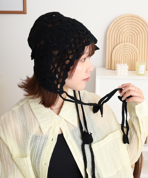 ニットキャップ 手編み ハンドメイド 1044 FUNALIVE ニット帽 ニットキャップ RUCCHE クロシェ編み