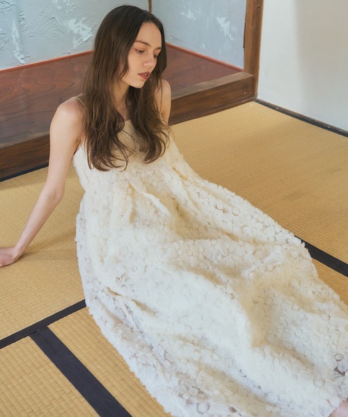 フラワー キャミソール ワンピース ドレス Flower spangle camisole dress/フラワースパンコール