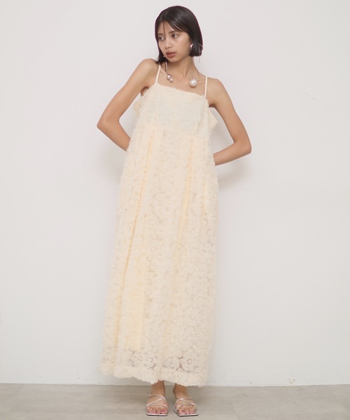Areeam 3Dフラワーチュールキャミワンピワース(ホワイト) Areeam｜3Dフラワーチュールキャミワンピース | Rakuten Fashion