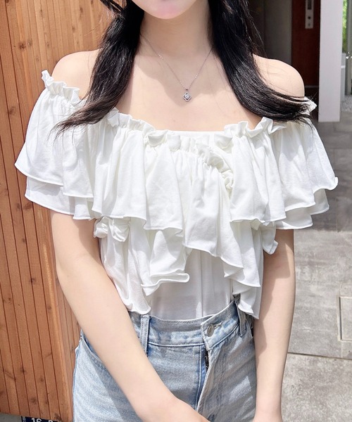 INGNI（イング） tシャツ オフショルフリルトップス レディース