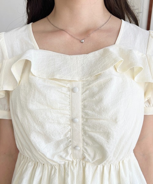 moment+ ブラウス シャツ スクエアフリルペプラム半袖ブラウス