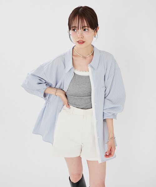 ブラウス シャツ 「森川企画」レイヤードストライプドロストシャツ レディース