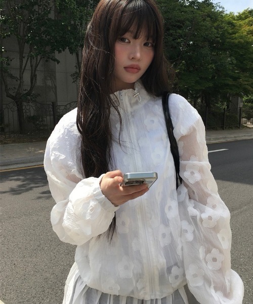 anyonemore コート アウター フラワー柄シースルールーズ裾