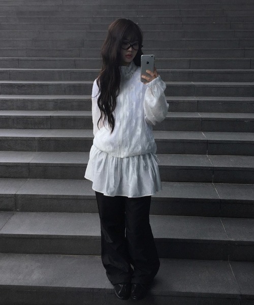 anyonemore コート アウター フラワー柄シースルールーズ裾