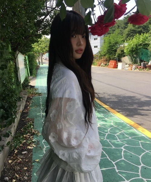anyonemore コート アウター フラワー柄シースルールーズ裾