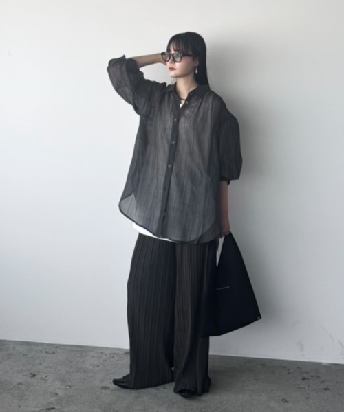 ikka（イッカ） ブラウス シャツ シアーバックシャーリングシャツ