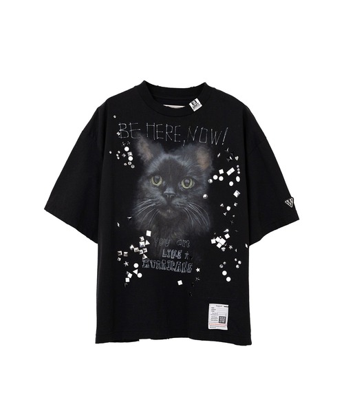 tシャツ 「MIHARAYASUHIRO/ミハラヤスヒロ」EMBELLISHED DISTRESSED TEE/ラインストーン＆スタッズキャットプリン