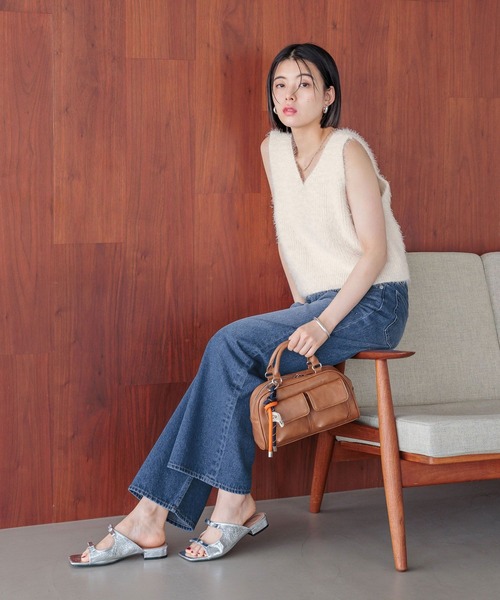 極美品♡ ビアズリー 前後2way ショートベスト 24SS サイズフリー BAYFLOW（ベイフロー） ベスト ジレ 「前後2WAY」ショートファーベスト