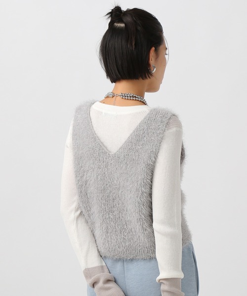 極美品♡ ビアズリー 前後2way ショートベスト 24SS サイズフリー BAYFLOW（ベイフロー） ベスト ジレ 「前後2WAY」ショートファーベスト
