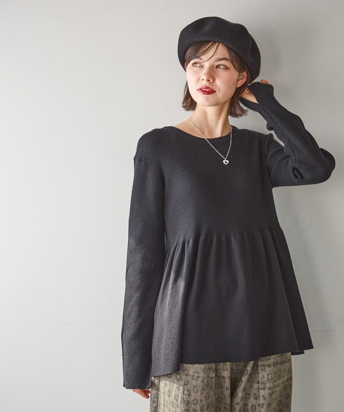 【ネイビー】ペプラムリブニット スキッパーペプラムリブニット | NATURAL BEAUTY BASIC（ナチュラル