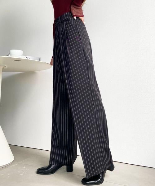 moment+ ワイドパンツ スラックス パンツ センタープレスツータック