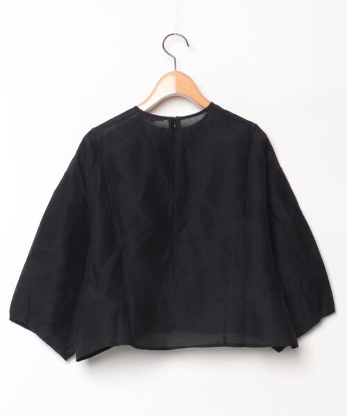 「BLAMINK」 コットンシルクパフショートスリーブブラウス 半袖カットソー 36 ネイビー レディース_画像2