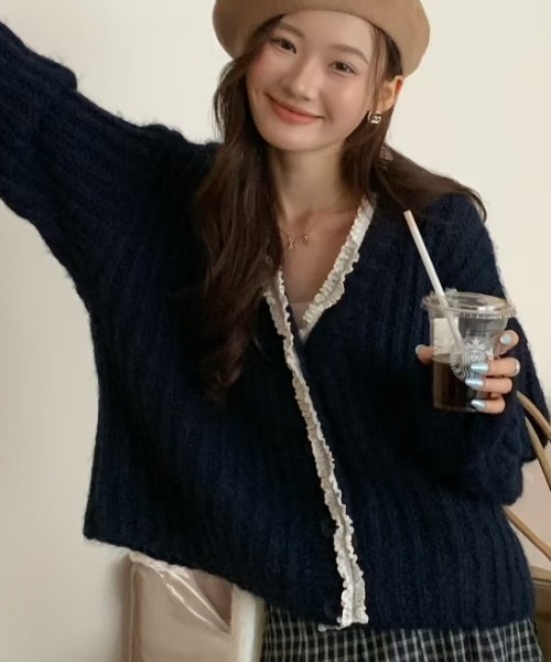 DIAVEL ニット セーター 「25秋冬新作」レースデザインふんわりニット