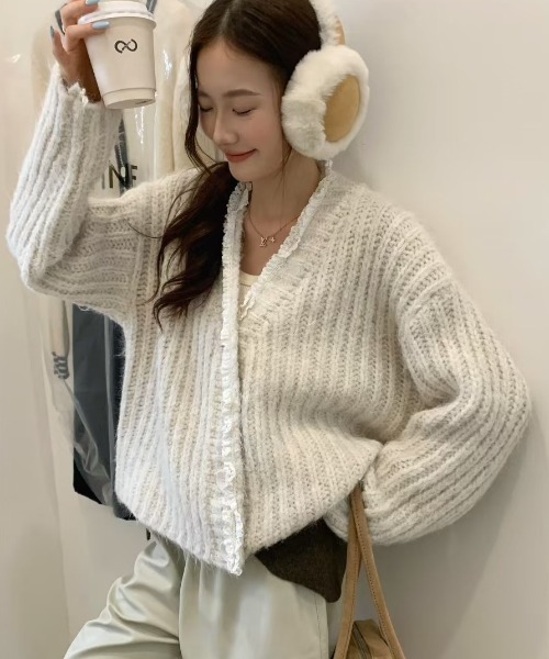 DIAVEL ニット セーター 「25秋冬新作」レースデザインふんわりニット