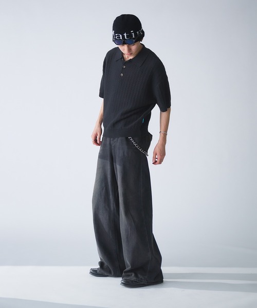 「Adoon plain」 半袖ニット MEDIUM アイボリー メンズ_画像3