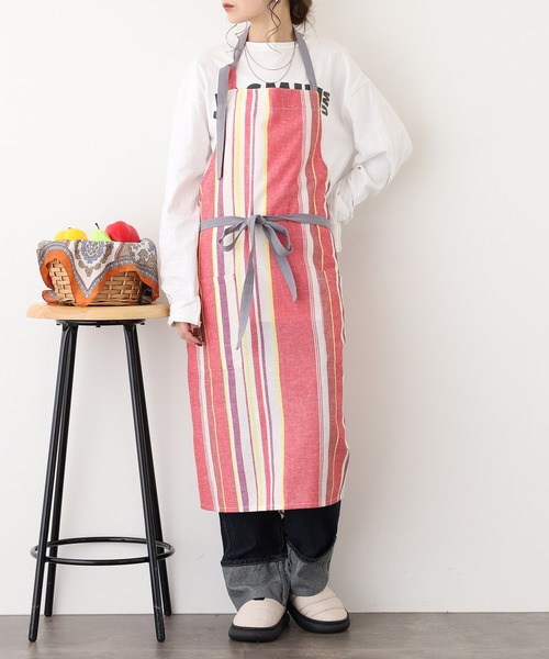 l'atelier Nuuit（アトリエ ヌイ） エプロン 綿麻マルチストライプ