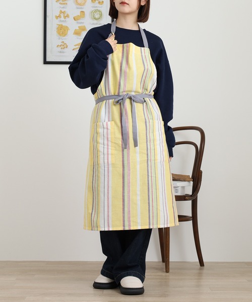 l'atelier Nuuit（アトリエ ヌイ） エプロン 綿麻マルチストライプ