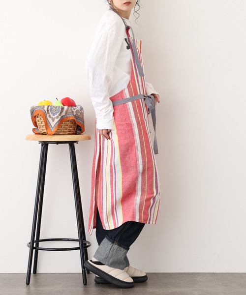 l'atelier Nuuit（アトリエ ヌイ） エプロン 綿麻マルチストライプ