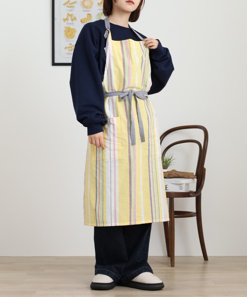 l'atelier Nuuit（アトリエ ヌイ） エプロン 綿麻マルチストライプ