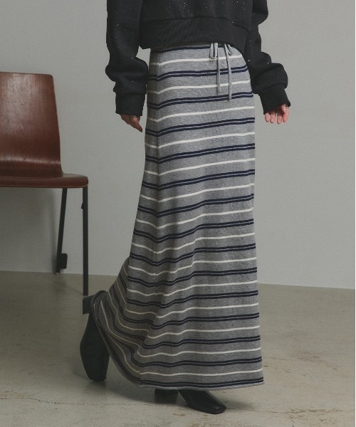 ad thie（アドティエ） スカート マルチボーダー ニット ロング