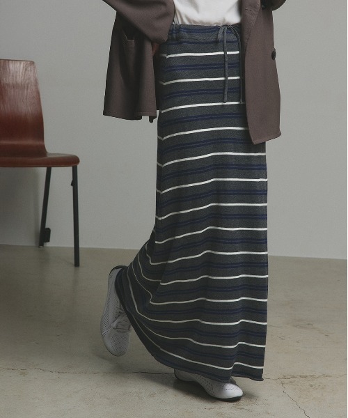 ad thie（アドティエ） スカート マルチボーダー ニット ロング