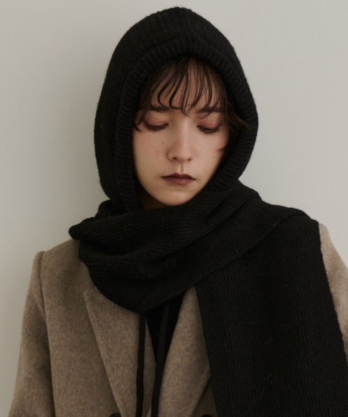 DFFUR. ニット帽 ニットキャップ ウール混ルーズフィットフーディー