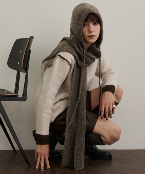 DFFUR. ニット帽 ニットキャップ ウール混ルーズフィットフーディー