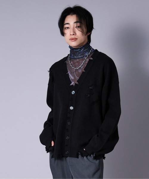 「Ellno Loset」 ニットカーディガン SMALL ブラック メンズ_画像2