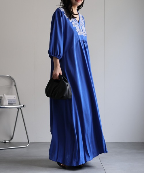 「ap retro」 7分袖ワンピース FREE ブラック レディース_画像9