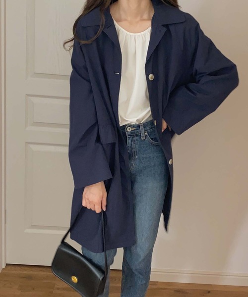 「LAUIR」 トレンチコート LARGE ネイビー レディース_画像2