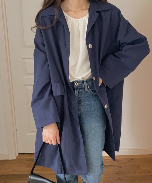 「LAUIR」 トレンチコート LARGE ネイビー レディース_画像3