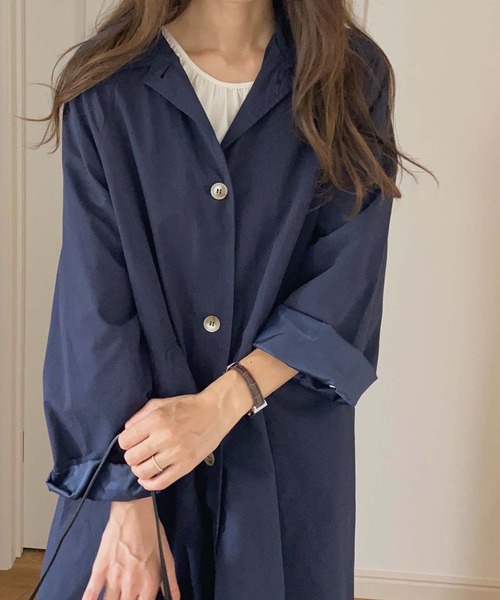 「LAUIR」 トレンチコート LARGE ネイビー レディース_画像4