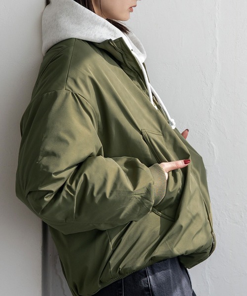 patapatamm　ブルゾン　カーキ　1 No Rule No Line ブルゾン アウター 中綿ダブルジップブルゾン