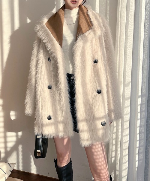 コート アウター 2WAY リバーシブル フェイクファーミドルコート