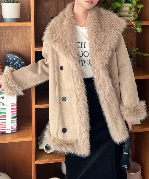 ファー付コート（リバーシブル） コート アウター 2WAY リバーシブル フェイクファーミドルコート