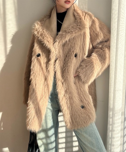 【美品】エストネーション エコファーコート 38 2way リバーシブル コート アウター 2WAY リバーシブル フェイクファーミドルコート