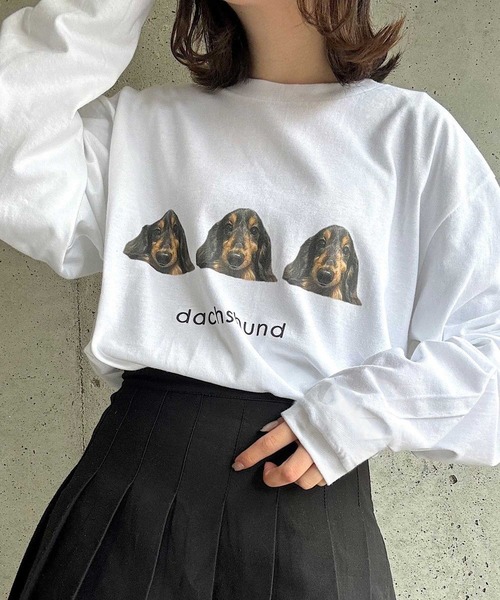 レディース 長袖 Tシャツ ロンＴ 黒 トップス カットソー 犬 ロゴ わんこ tシャツ 犬プリントロングTシャツ レディース : ZOZOTOWN Yahoo!店