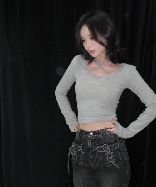 ANDWANG tシャツ Cross Lace Long Tee レディース : ZOZOTOWN Yahoo!店