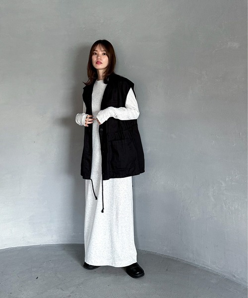 「feepur」 長袖ワンピース MEDIUM チャコールグレー レディース_画像2