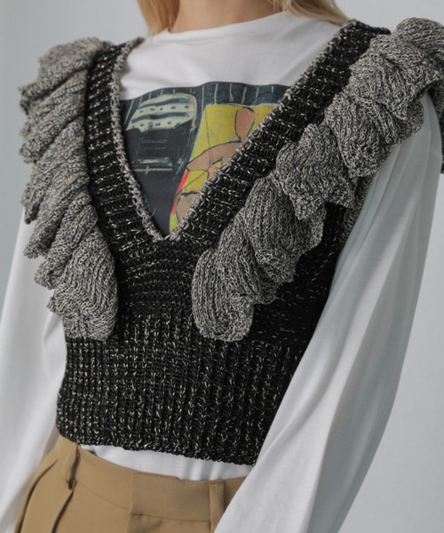 「mici」 ノースリーブニット FREE ブラック レディース_画像2