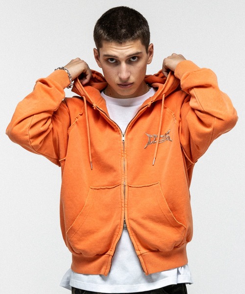 レザーパーカー　ショート丈　短丈　ラムレザーパーカー　ジップアップパーカー SEQUENZE パーカー 「SEQUENZ/シークエンズ」logo Zip-up short hoodie